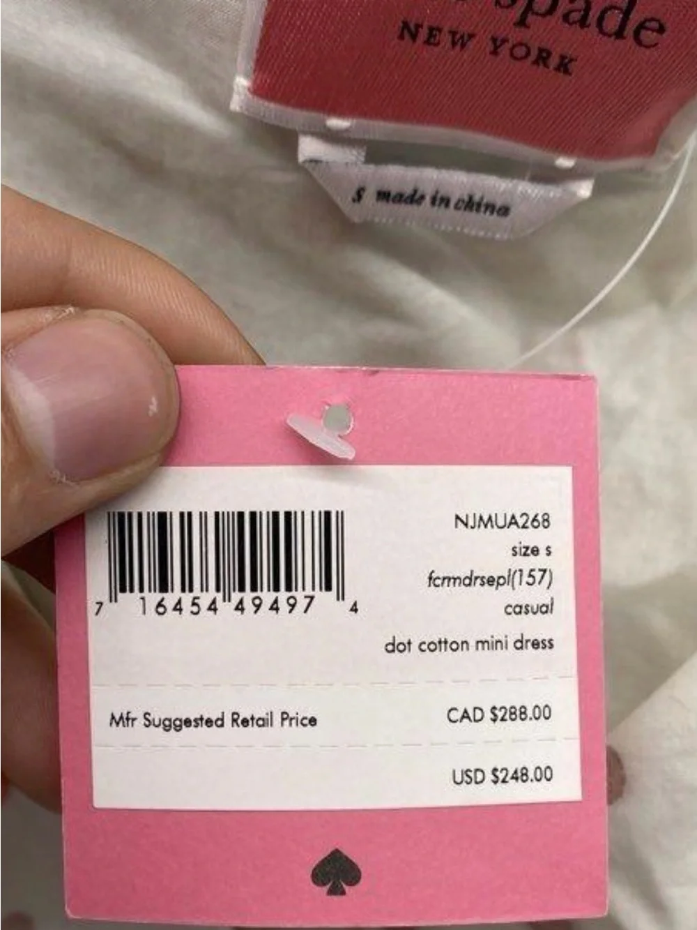 NWT Kate Spade New York dot cotton mini dress self-tie waist puff sleeves size s